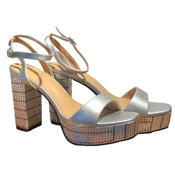 Nwt - Nicole Miller - Selmat Silver Multi Platform Block Heel Sandals - Size 8.5 - Picture 4 of 11